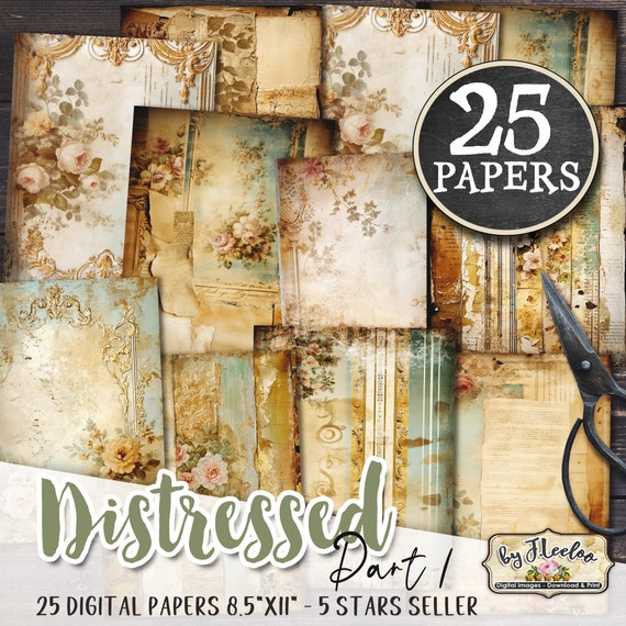 VICTORIAN DISTRESSED 1 french tattered papers | Romantic Junk Journal soft pages background Distressed card making digital ephemera | pp602