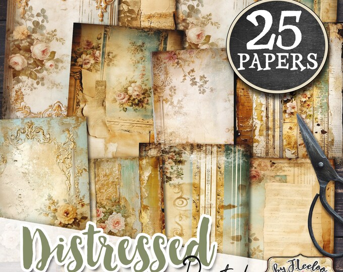 VICTORIAN DISTRESSED 1 french tattered papers | Romantic Junk Journal soft pages background Distressed card making digital ephemera | pp602
