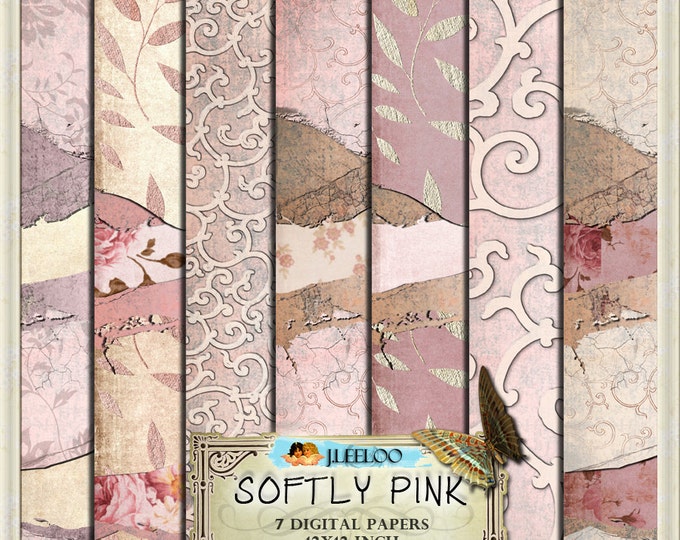 SOFTLY PINK large 12x12 inch peeled digital collage print sheet papers supply texture grunge scrapbook instant download printable pp159