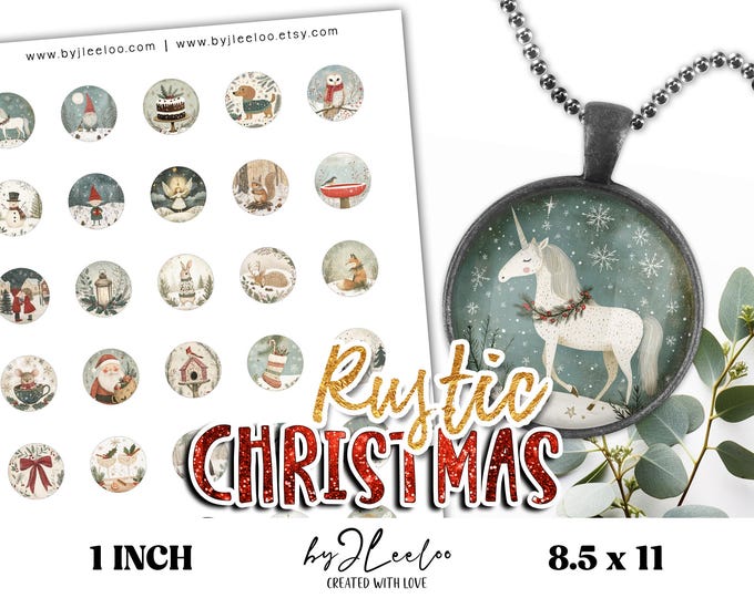 RUSTIC CHRISTMAS 1 inch printable illustration | for Pendant Decor Label Sticker Jewelry | Winter Folk Nordic Illustration digital | tn836