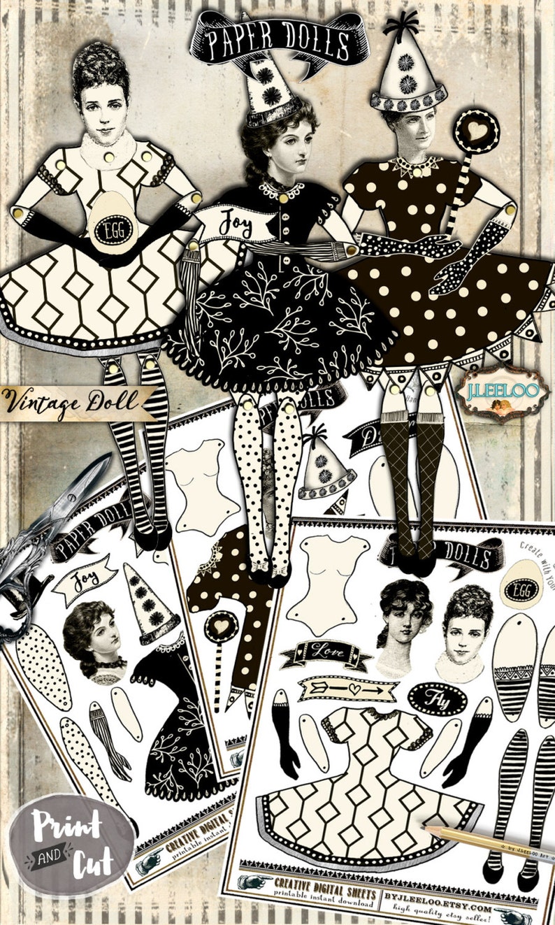 DANCER PAPER DOLLS digital altered art Digital collage sheet for journal page scrapbooking diary art instant download printable pp365