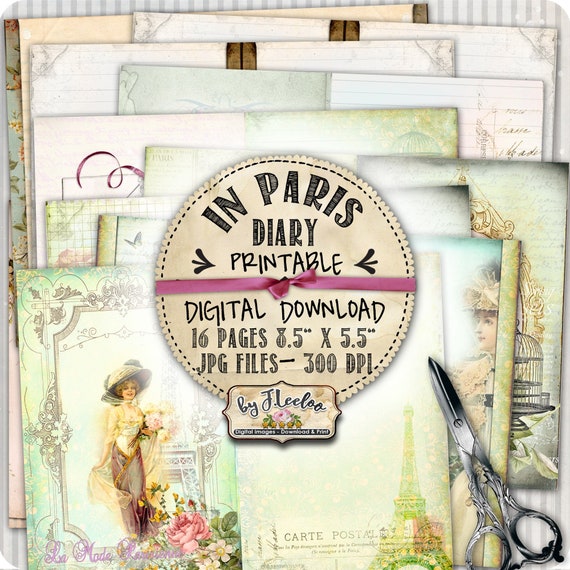 IN PARIS vintage victorian french journal aceo diy printable diary collage sheets epehemera editable pp280