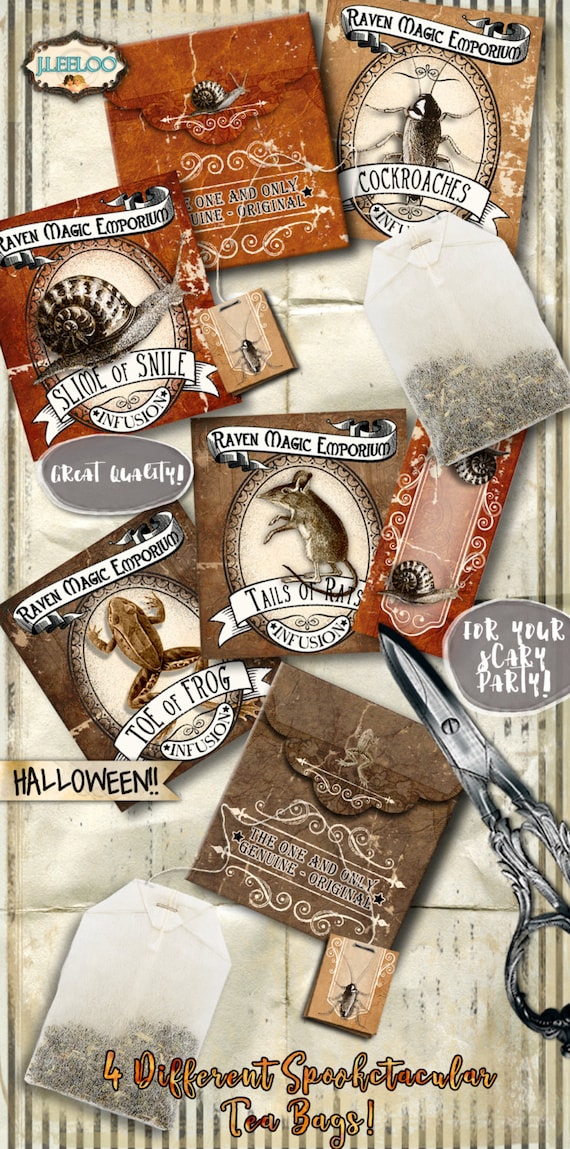 SCARY TEA printable tea bag holder envelopes spooky party Halloween instant download printable images digital collage sheet pp350