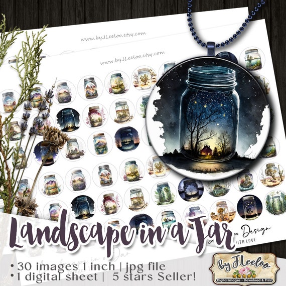 LANDSCAPE in a JAR 1 inch printable magical places romantic forest home mountain desert pendant magnet and craft instant download diy tn646