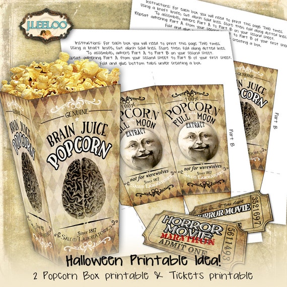 POPCORN BOXES - Digital collage sheet halloween horror movie tickets popcorn template scary party  - instant download printable - pp301