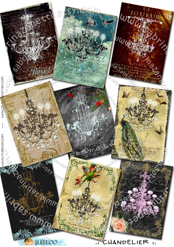 CHANDELIERS printable gift label atc aceo size  background hang tag Digital collage sheet instant download background ac124