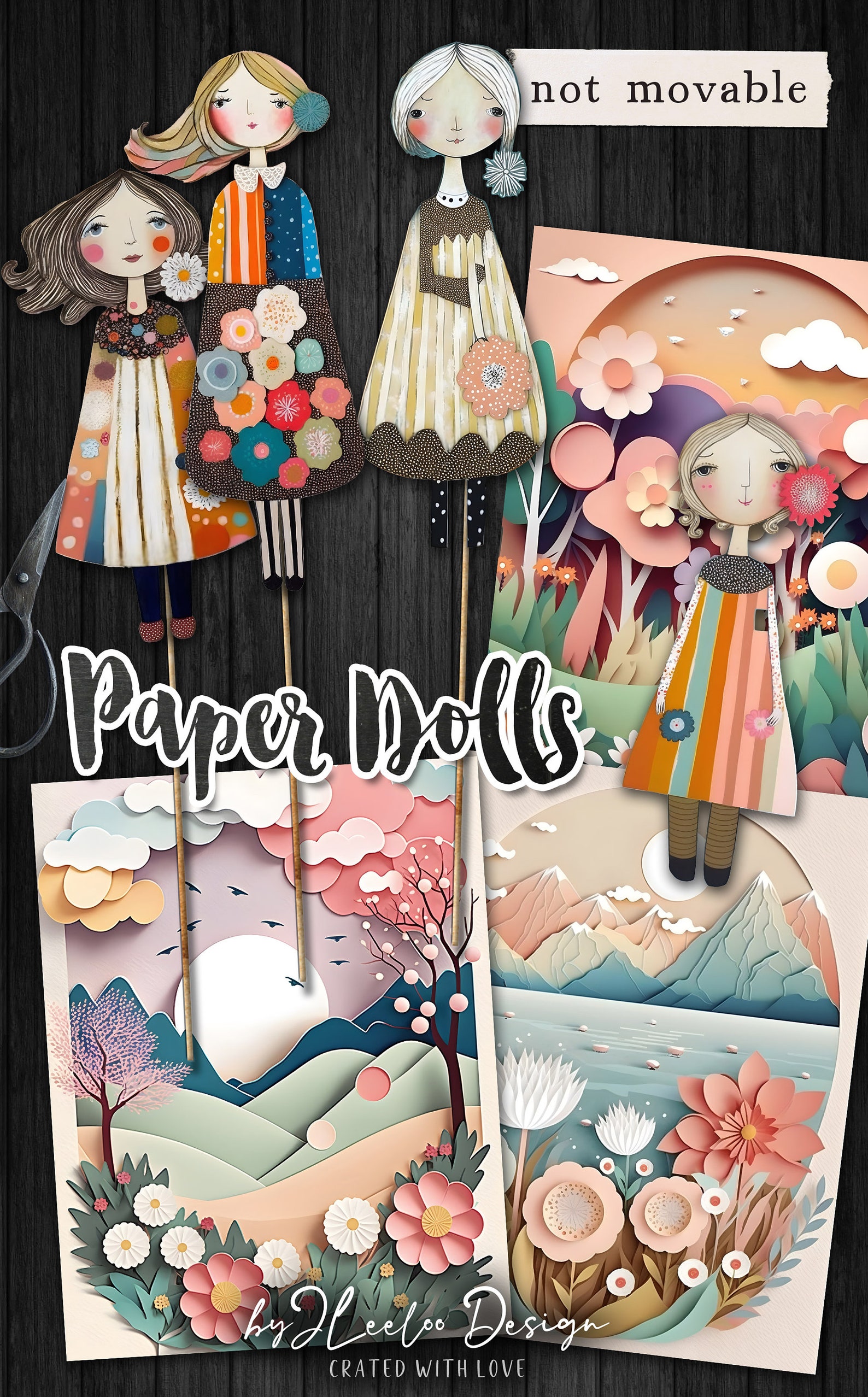 WHIMSICAL PAPER DOLLS and Sceneries Printable Kit Junk Journal Cut off ...