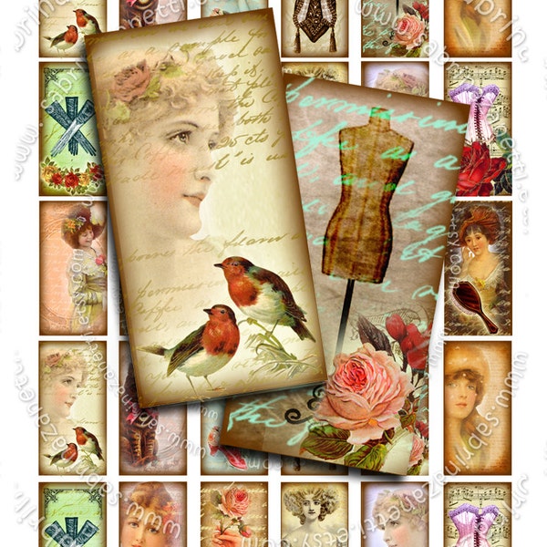 DOMINO OLD TIME  2x1 inch soldered pendant Digital collage printable sheet victorian instant download background vintage do113