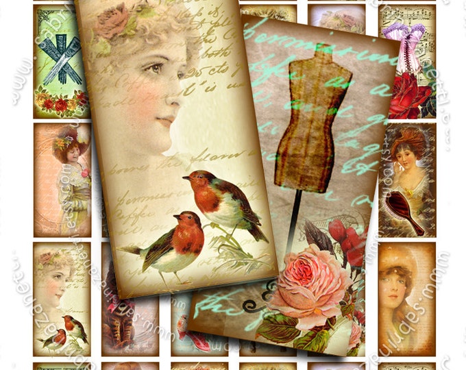 DOMINO OLD TIME  2x1 inch soldered pendant Digital collage printable sheet victorian instant download background vintage do113