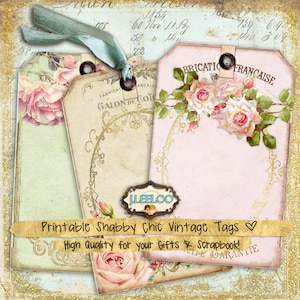 ROMANTIC TAGS Digital Shabby Chic Jewelry Holder Roses French Paper ...