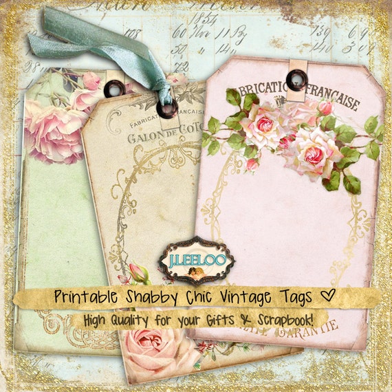 ROMANTIC TAGS digital shabby chic jewelry holder roses french paper goods for craft art Digital collage instant download printable tl168