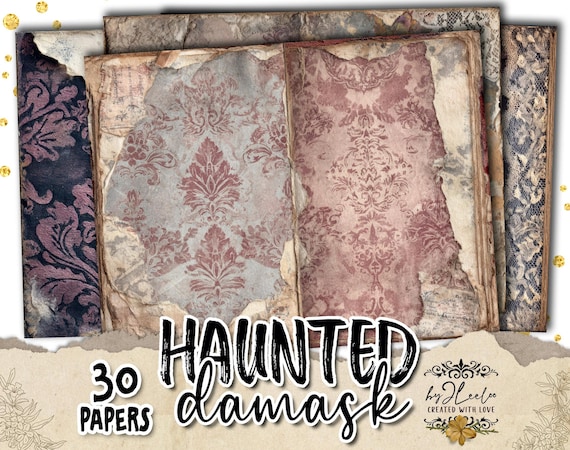 HAUNTED DAMASK – 30 Gothic Purple Vintage Papers | Decayed Faded Damask Wallpaper Texture | Shabby Junk Journals Craft Scrapbooking | pp982