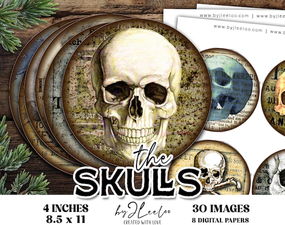 THE SKULLS – 4 Inch Vintage Gothic Digital Collage Circles – tn857