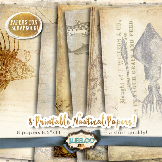 NAUTICAL digital papers scrapbook journal art bookmaking pages Background stationery embellishment craft instant download print pp417