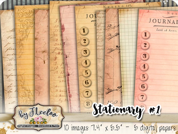 STATIONARY 1 printable 7.4x5.5 inch patterned papers journal art scrapbook Digital collage sheet instant download printable diary pp161