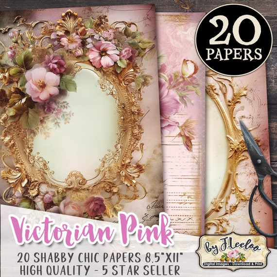 VICTORIAN PINK 20 shabby tattered papers | Romantic Junk Journal pink pages | background Distressed card making digital ephemera | pp599
