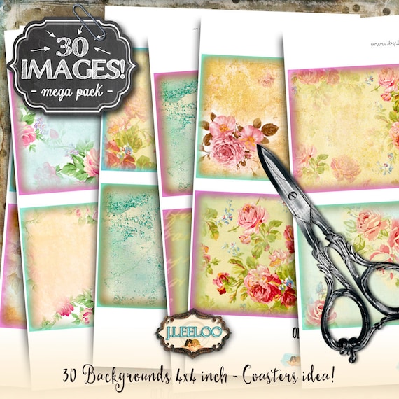 OLD GARDEN digital 4x4 inch square backgrounds coaster greeting cards card making button magnets instant download printable qu499