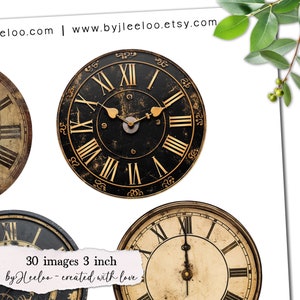 Three Inch Clock OLD CLOCK 3 Inch Printable | Vintage Supplies Round Pins, Mirror ...