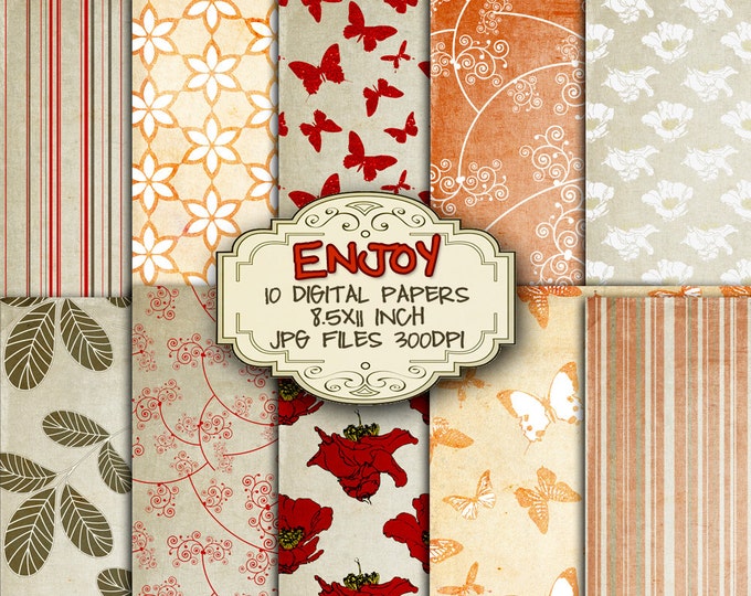 ENJOY 10 large digital papers nature flowers leaves for scrapbook instant download Digital collage sheet printable paper goods pp213