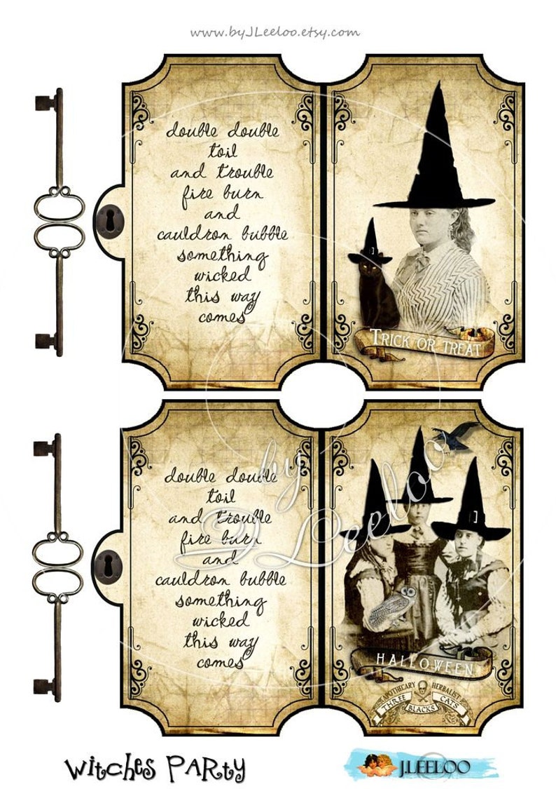 WITCHES PARTY Digital Collage Sheet Folded Gift Tags - Etsy