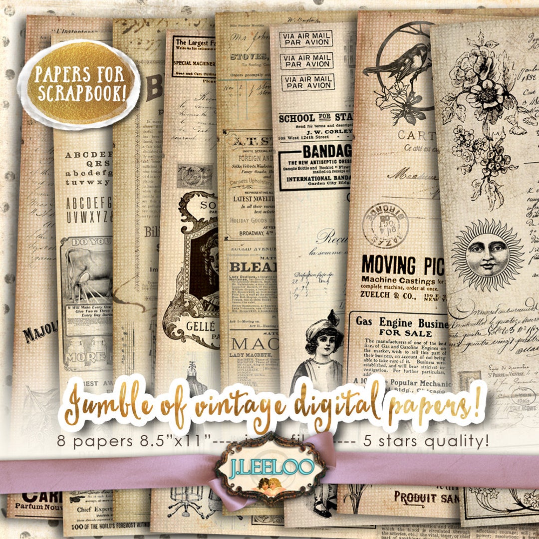 JUMBLE Digital Papers Journal Art Scrapbook Bookmaking Pages Background ...