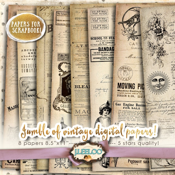 JUMBLE digital papers journal art scrapbook bookmaking pages Background stationery embellishment craft instant download print pp416