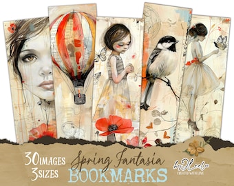 SPRING FANTASIA BOOKMARKS watercolor hand-drawn romantic card dancing girls | Scrapbook tag ephemera junk journal | digital collage | pp795