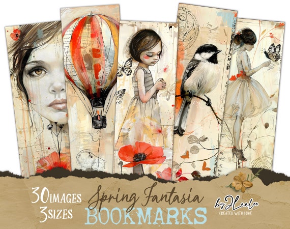 SPRING FANTASIA BOOKMARKS watercolor hand-drawn romantic card dancing girls | Scrapbook tag ephemera junk journal | digital collage | pp795