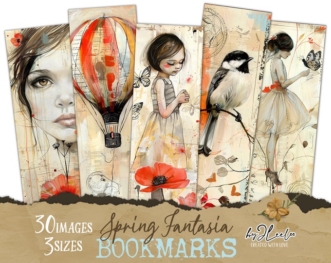 SPRING FANTASIA BOOKMARKS watercolor hand-drawn romantic card dancing girls | Scrapbook tag ephemera junk journal | digital collage | pp795
