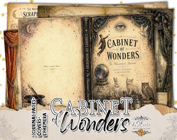 CABINET OF WONDERS Vintage Magic Junk Journal Kit, Victorian Journal Pages, Printable Ephemera, Covers, Scrapbooking | ppK76