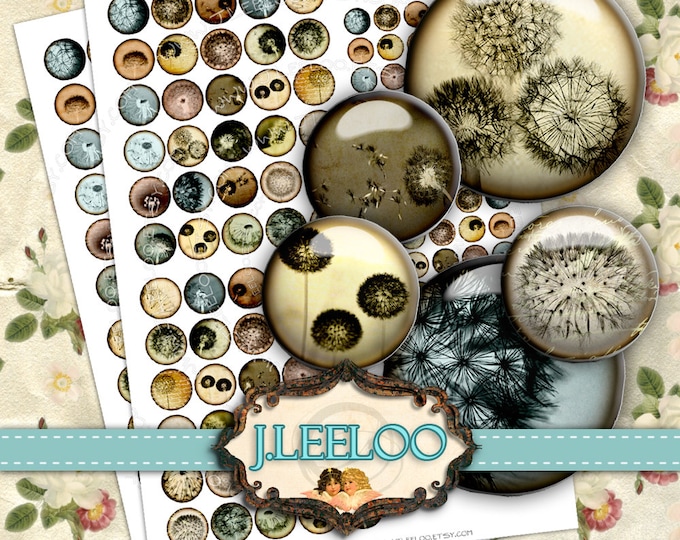 Digital collage sheet DARKROOM 12mm 20mm circle sheets earring ring size dandelion photo digital images jewelry instant download tn356