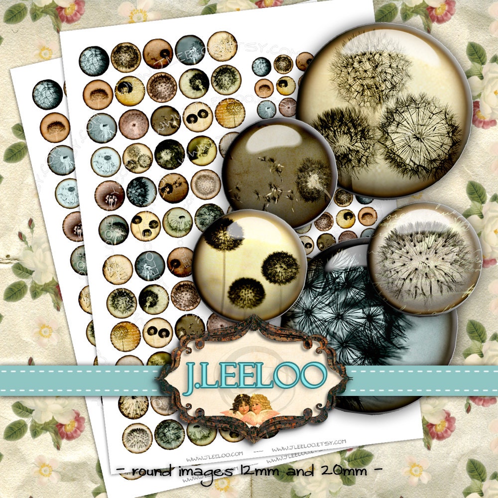 Digital collage sheet DARKROOM 12mm 20mm circle sheets earring ring size dandelion photo digital images jewelry instant download tn356