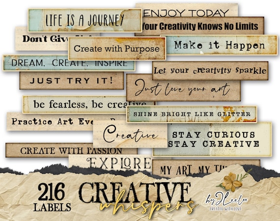 CREATIVE WHISPERS text label printable word | grungy sentence vintage ephemera junk journal | scrapbook diary instant download | tl290