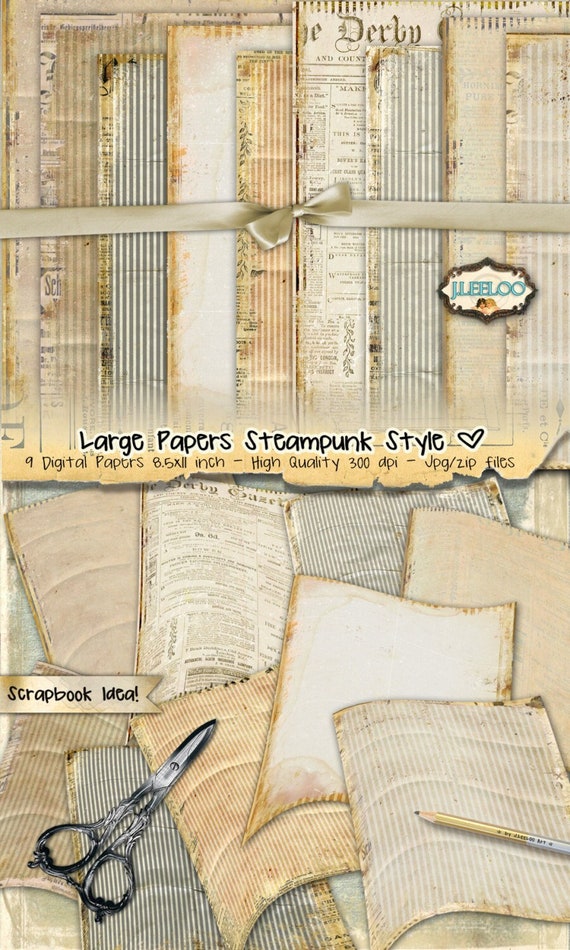 STEAMPUNK PAPERS large 8.5x11 inch papers newspapers distressed scrapbook Digital collage sheet instant download printable diary pp311
