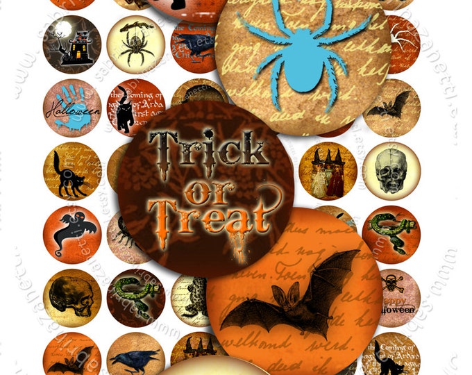 SCARY CIRCLES 1 inch circle images raven skull trick or treat halloween for pendants magnets round bezel cabs printable download tn149