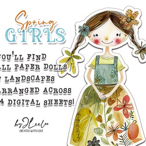 SPRING GIRLS paper doll printable kit junk journal cut off Paper Dolls journaling supplies Collage fussy cut doll digital pp695 image 8