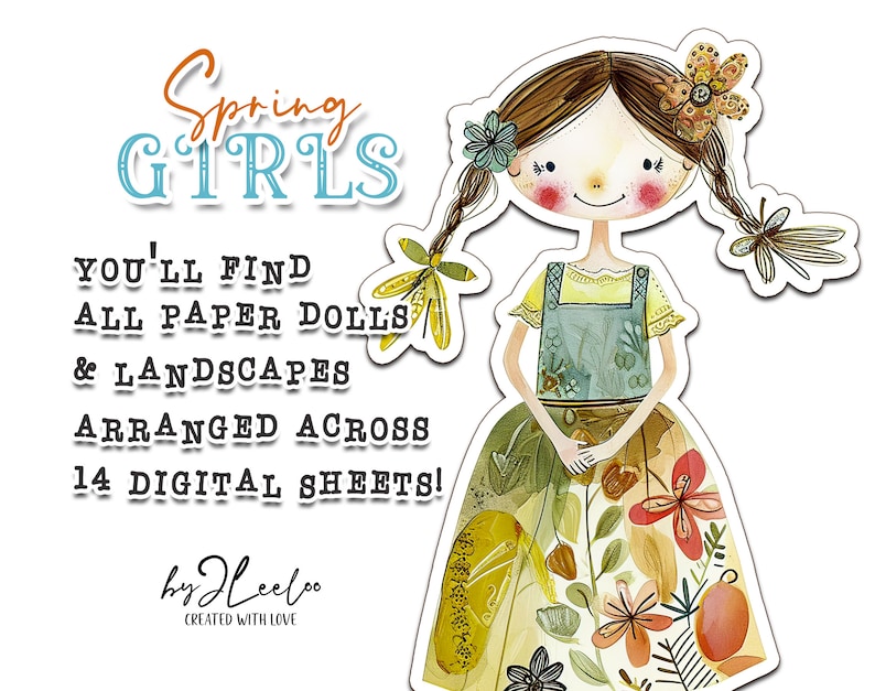 SPRING GIRLS paper doll printable kit junk journal cut off Paper Dolls journaling supplies Collage fussy cut doll digital pp695 image 8