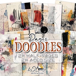 DOODLES PAGES mezze pagine stampabili / Diario astratto di spazzatura Carta tecnica mista / Diario collage di creazione di biglietti di carta sporca in stile collage / pp803