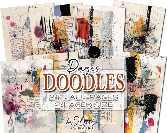 DOODLES PAGES half pages printable | Abstract junk journal Mixed Media card | Collage style dirty paper card making collage diary | pp803