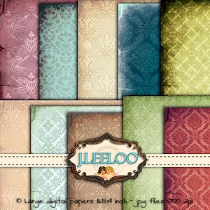 PAPER DOLL backgrounds vintage damask pastel color for scrapbook instant download printable paper goods Digital collage sheet pp254