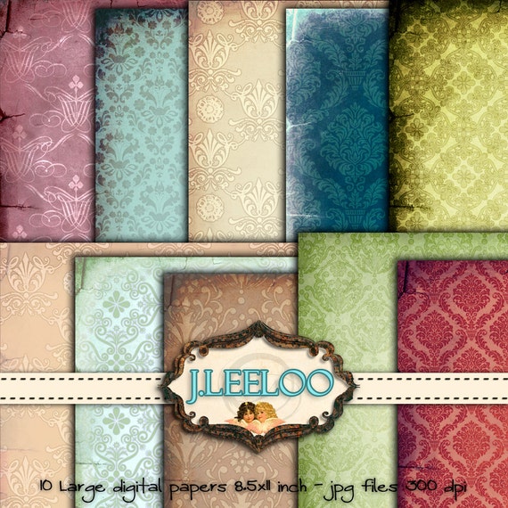 PAPER DOLL backgrounds vintage damask pastel color for scrapbook instant download printable paper goods Digital collage sheet pp254