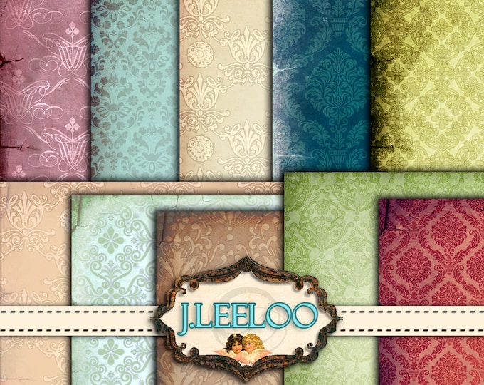 PAPER DOLL backgrounds vintage damask pastel color for scrapbook instant download printable paper goods Digital collage sheet pp254