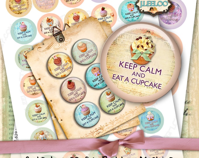 Digital download CUPCAKE 1 inch 1.25 inch button machine  keep calm eat cupcake images printable instant download digital sheet tn250