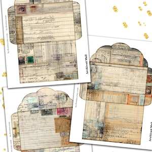 May include: Set of 15 sheets of 8.5 x 11 inch papers and 16 envelopes. The papers and envelopes have a vintage, archival mail theme with aged paper textures, stamps, and handwritten notes. Includes scissors.