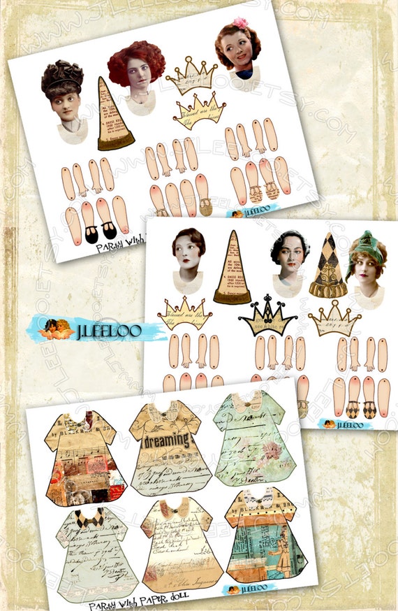 PARTY PAPER DOLL Digital Altered Art Digital Collage Sheet for