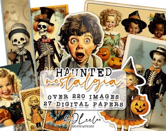 HAUNTED NOSTALGIA Collection 220 images | creepy scrapbook junk journal digital ephemera supplies | old photo cards Halloween Bundle | pp638