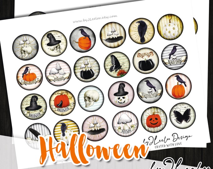 HALLOWEEN 1.5 inch circle Digital Download printable images for glass or resin pendants magnets bottle caps bezel trays cabochon tn664