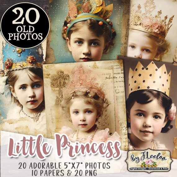 LITTLE PRINCESS 5x7 inch junk journal supplies | Shabby chic ephemera pink vintage card making | scrapbook children photo postcard | pp598