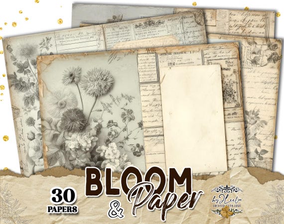 BLOOM & PAPER Botanical Double Pages for Junk Journal Vintage Floral Backgrounds Printable | ppK39