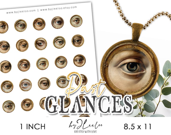 PAST GLANCES 1 inch printable digital | Lover's Eye vintage digital supplies | round pendant glass cabochon supplies for jewellery | tn791